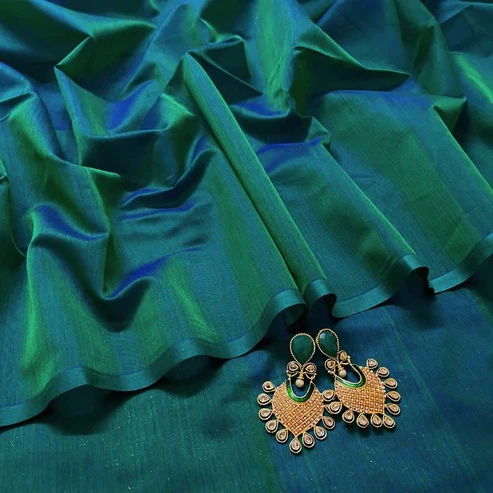 Peacock Blue & Green Dual Tone Maheshwari Saree