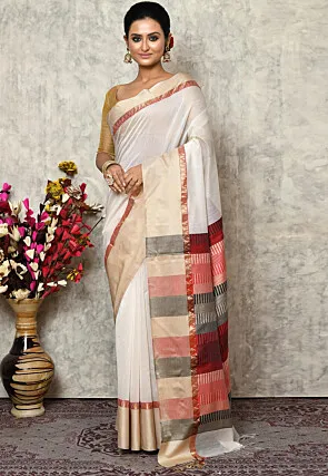 Off White Pure Chanderi Maheshwari Saree